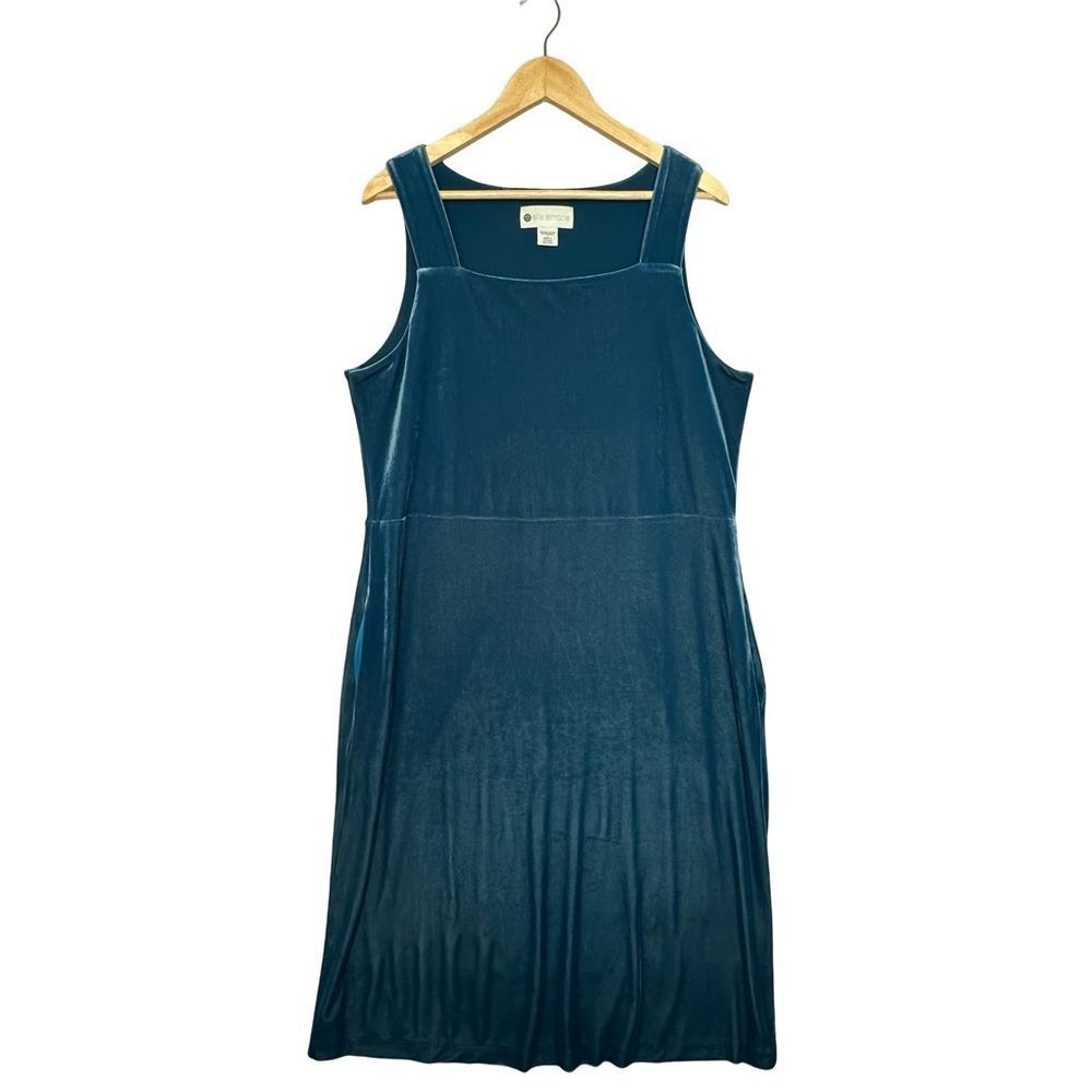 ELLA SIMONE Teal Blue Sleeveless Jumper Dress Velour Velvet Size Large